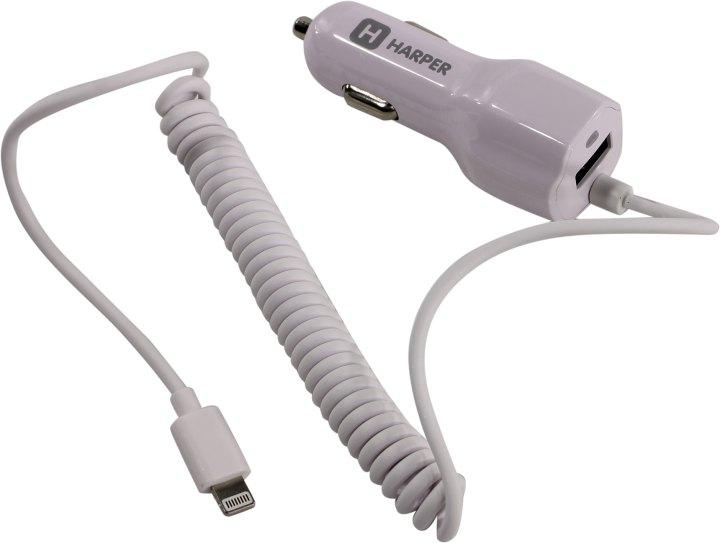 HARPER CCH-3115 White Автомобильное зарядное уст-во USB (Вх.12-24V Вых.5V 10.5W USB кабель Lightning) - фото 1 - id-p212700399