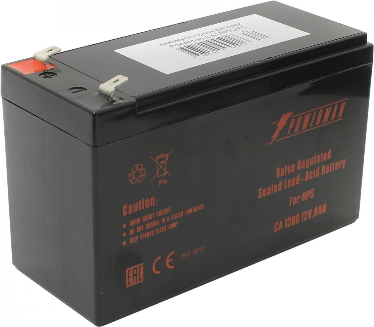 Аккумулятор Powerman CA 1290 (12V, 9Ah) для UPS, напряжение 12В, емкость 9Ач,ток разряда 135А, макс. ток - фото 1 - id-p212713866