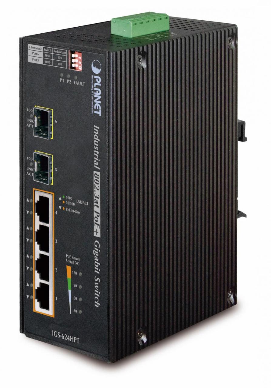 Коммутатор PLANETI GS-624HPT IP30 6-Port Gigabit Switch with 4-Port 802.3AT POE+ plus 2-port 100/1000X SFP - фото 1 - id-p212713911