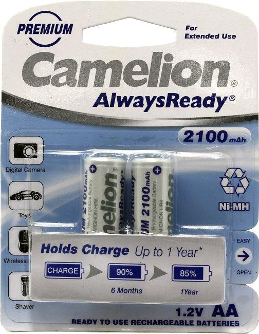 Аккумулятор Camelion NH-AA2100-2 AlwaysReady (1.2V 2100mAh) NiMH Size "AA" уп.2 шт - фото 1 - id-p212729712