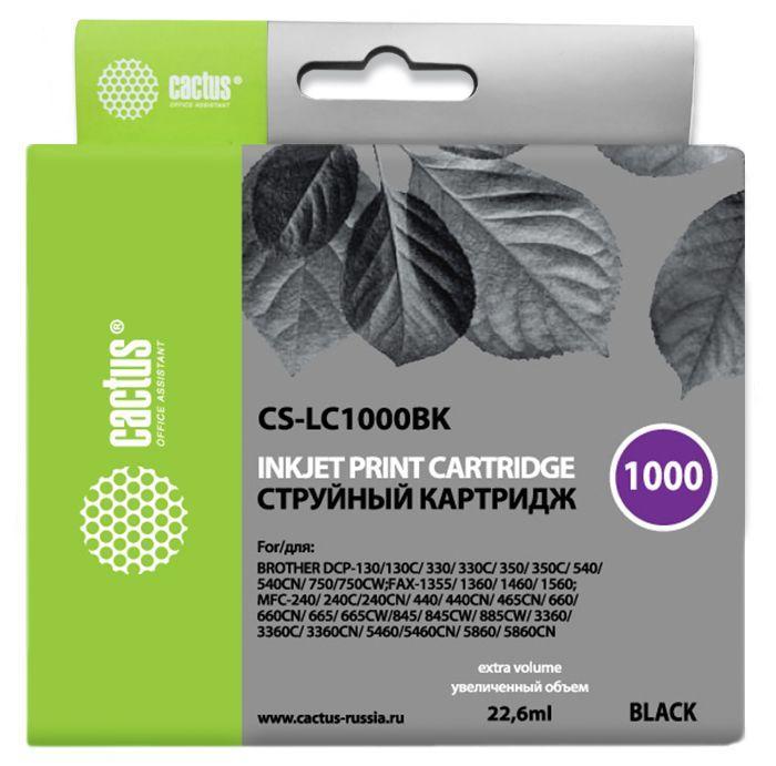 Картридж струйный Cactus CS-LC1000BK черный (22.6мл) для Brother DCP 130C/330С/MFC-240C/5460CN - фото 1 - id-p212727456