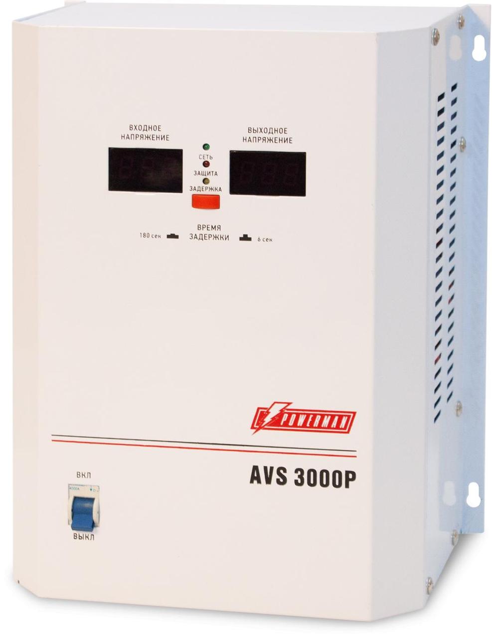 Стабилизатор POWERMAN AVS 3000P, ступенчатый регулятор, цифровые индикаторы уровней напряжения, 3000ВА, - фото 1 - id-p212703859