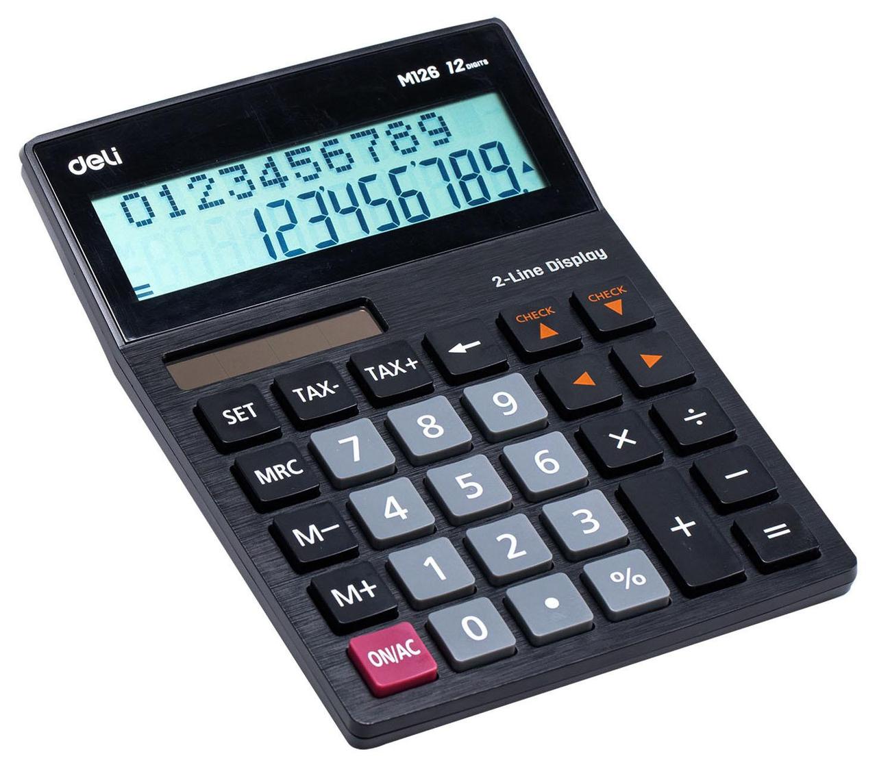 Калькулятор настольный Deli EM126 черный 12-разр. - фото 1 - id-p212731000