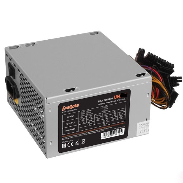 Блок питания 750W ExeGate UN750 (ATX, PC, 12cm fan, 24pin, 4pin, PCIe, 3xSATA, 2xIDE, FDD, кабель 220V в - фото 1 - id-p212724299