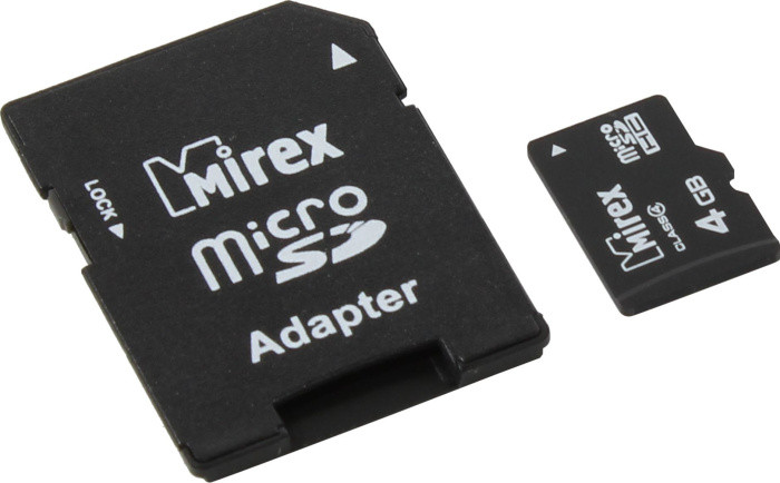 Карта памяти Mirex 13613-ADTMSD04 microSDHC 4Gb Class4 + microSD-- SD Adapter - фото 1 - id-p212734174