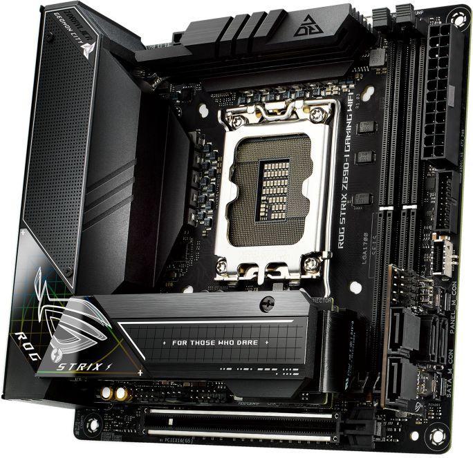 Материнская плата Asus ROG STRIX Z690-I GAMING WIFI Soc-1700 Intel Z690 2xDDR5 mini-ITX AC`97 8ch(7.1) 2.5Gg - фото 1 - id-p212712925