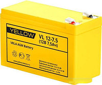 Аккумуляторная батарея YELLOW VL 12-7.5 (12V, 7.5Ah, 5 лет, 2.15кг, 151х65х94(98)мм) АКБ для ИБП, Аналог АКБ