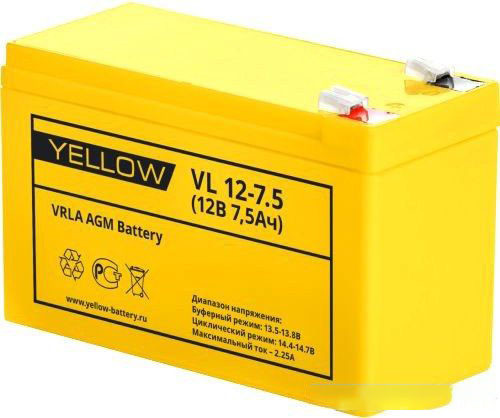 Аккумуляторная батарея YELLOW VL 12-7.5 (12V, 7.5Ah, 5 лет, 2.15кг, 151х65х94(98)мм) АКБ для ИБП, Аналог АКБ - фото 1 - id-p212716754