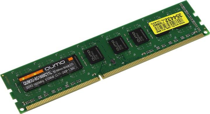 Модуль памяти QUMO QUM3U-8G1600С11L DDR3 DIMM 8Gb PC3-12800 CL11 Low Voltage - фото 1 - id-p212712953