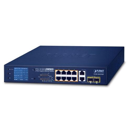 Коммутатор PLANET 8-Port 10/100TX 802.3at PoE + 2-Port Gigabit TP/SFP combo Desktop Switch with LCD PoE - фото 1 - id-p212708266