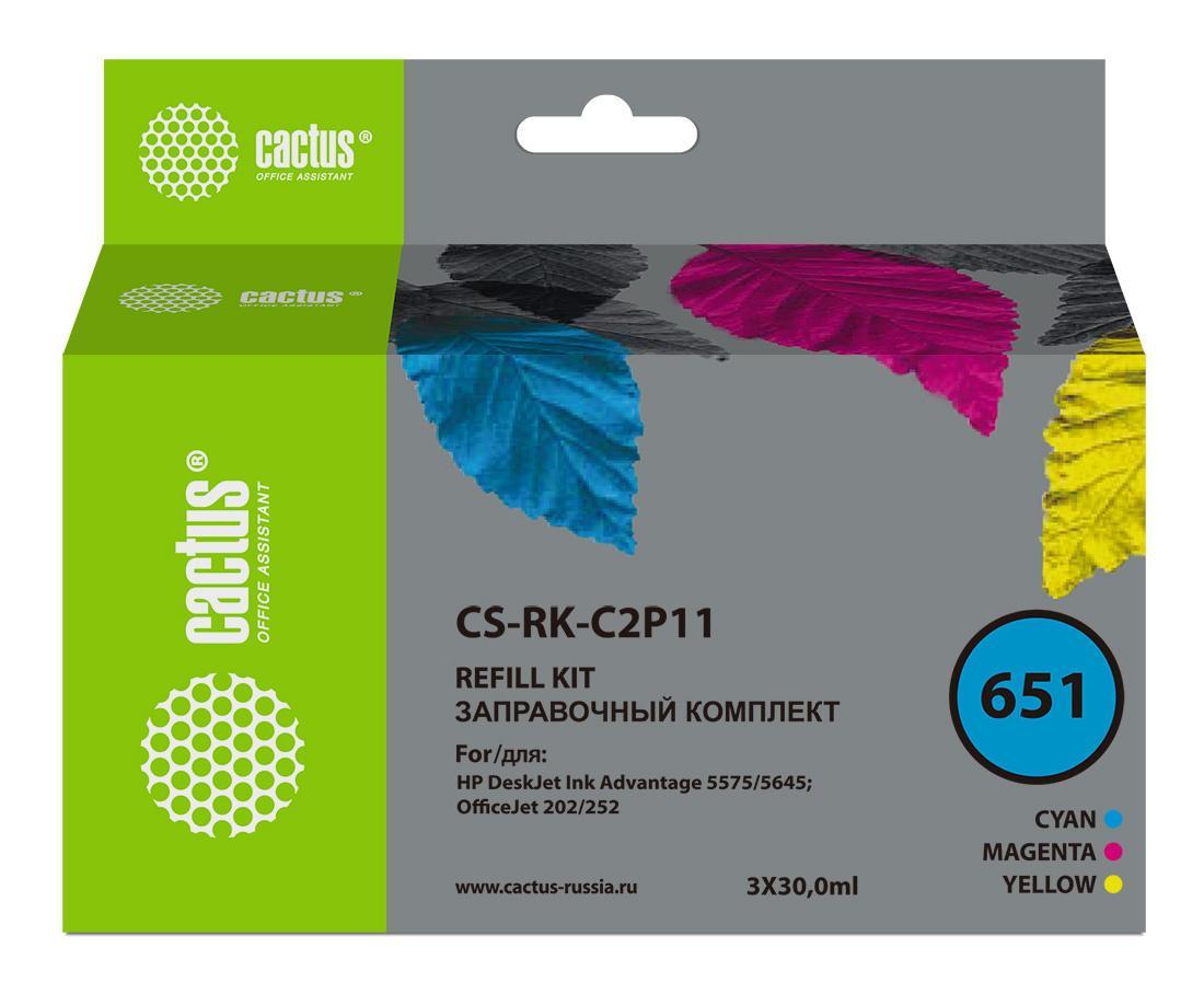 Заправочный набор Cactus CS-RK-C2P11 №651 голубой/пурпурный/желтый 3x30мл для HP DJ 5575/5645 - фото 1 - id-p212735030