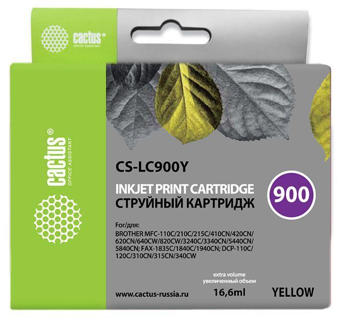 Картридж струйный Cactus CS-LC900Y желтый (16.6мл) для Brother DCP-110/115/120/MFC-210/215/FAX-1840 - фото 1 - id-p212726700