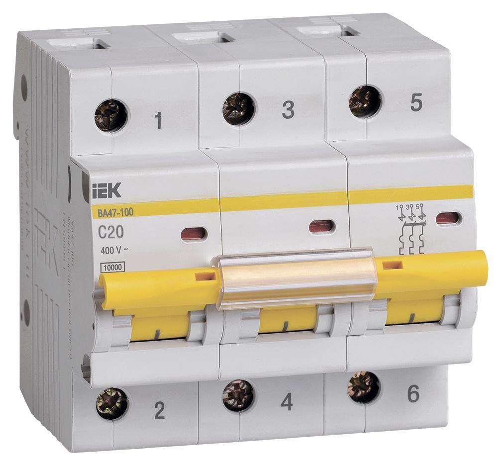 Выключатель автоматический IEK ВА47-100 MVA40-3-032-C 32A тип C 10kA 3П 400В 3мод белый (упак.:1шт) - фото 1 - id-p212733345