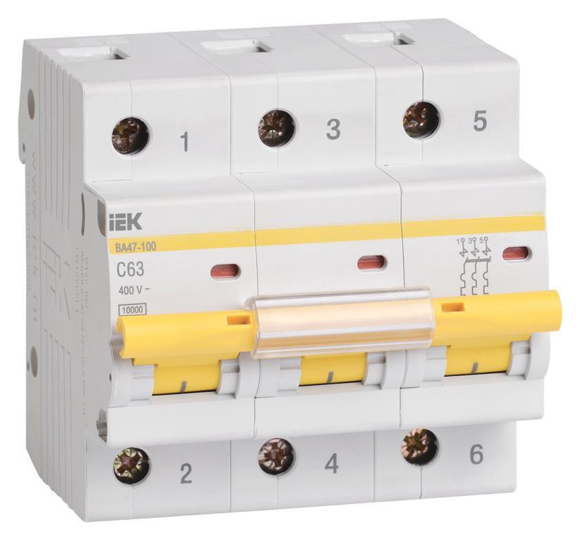Выключатель автоматический IEK MVA40-3-063-C 63A тип C 10kA 3П 400В 3мод белый (упак.:1шт) - фото 1 - id-p212733346