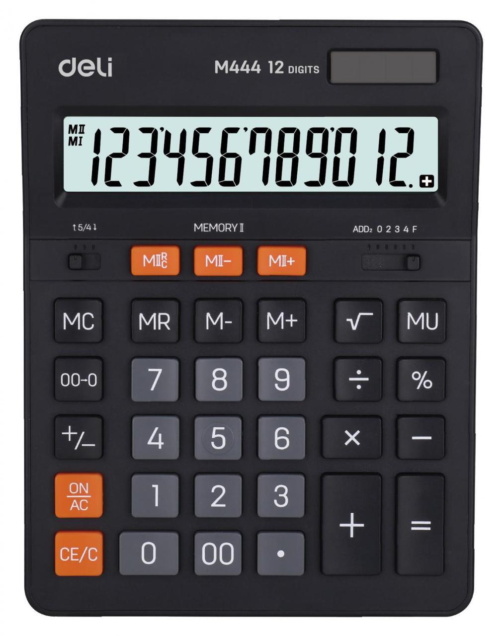 Калькулятор настольный Deli EM444 темно-серый 12-разр. - фото 1 - id-p212719027