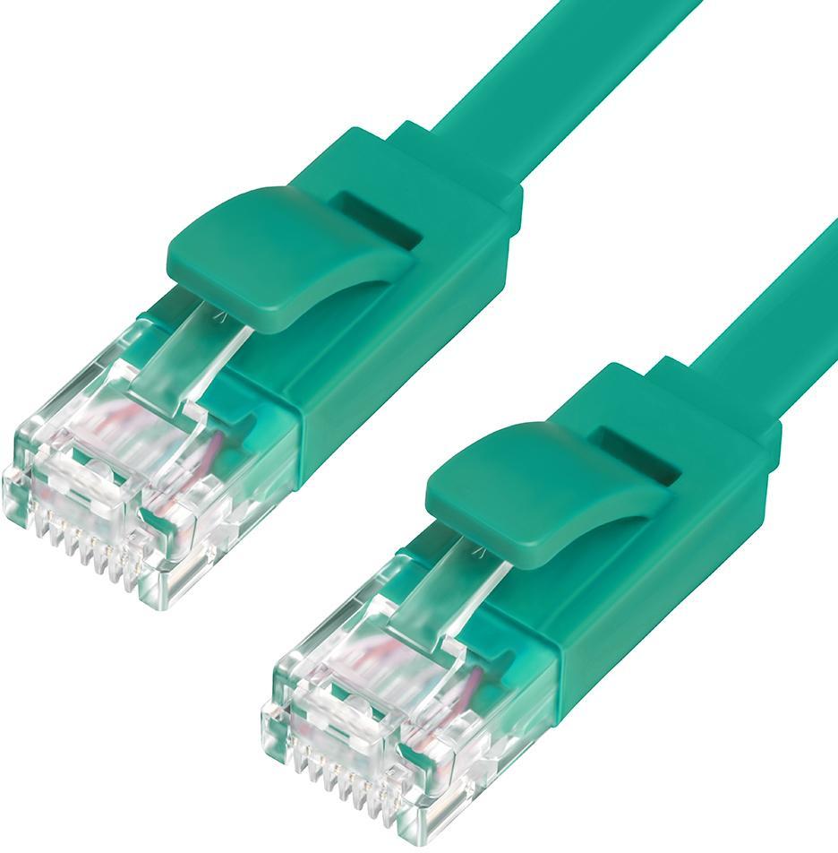Greenconnect Патч-корд PROF плоский прямой 15.0m, UTP медь кат.6, зеленый, позолоченные контакты, 30 AWG, - фото 1 - id-p212733513