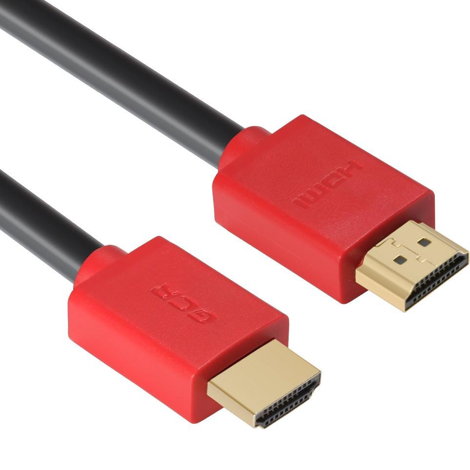 GCR Кабель 1.0m HDMI версия 1.4, черный, красные коннекторы, OD7.3mm, 30/30 AWG, позолоченные контакты, - фото 1 - id-p212733524
