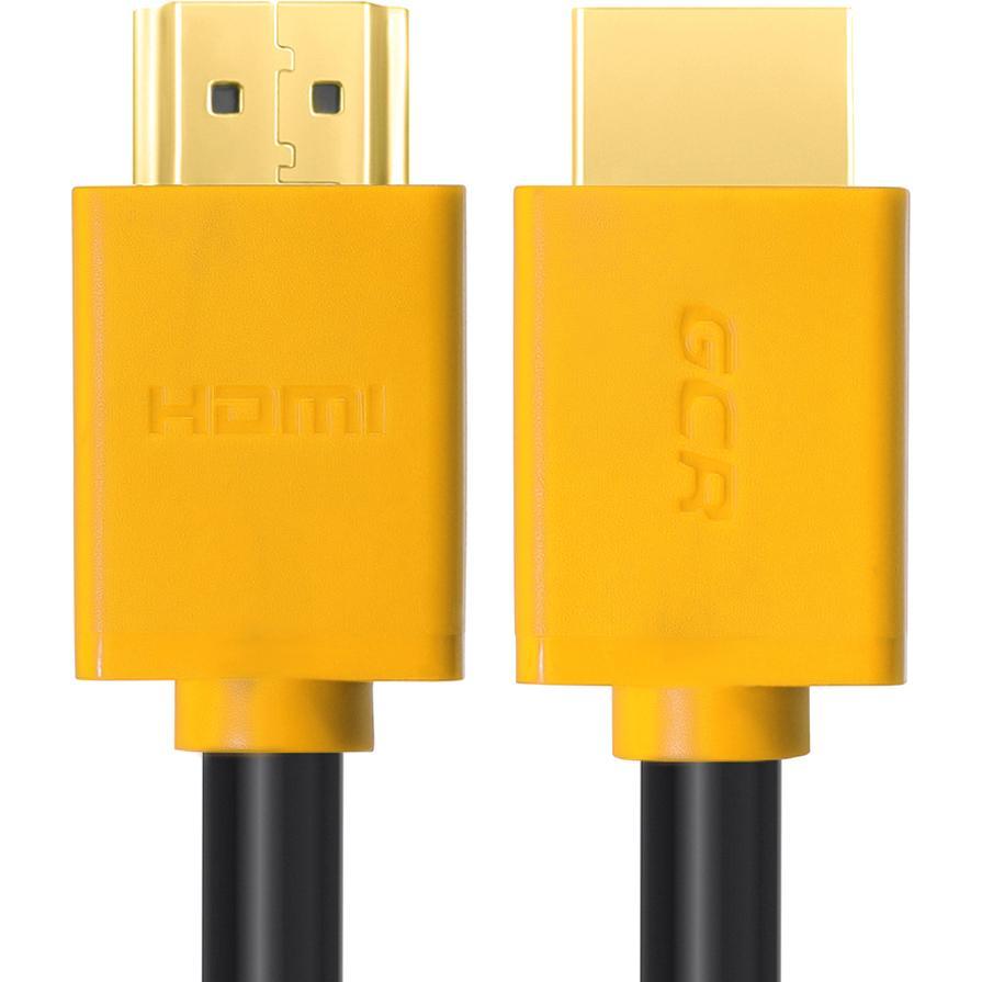 GCR Кабель 1.0m HDMI версия 1.4, черный, желтые коннекторы, OD7.3mm, 30/30 AWG, позолоченные контакты, - фото 1 - id-p212733527