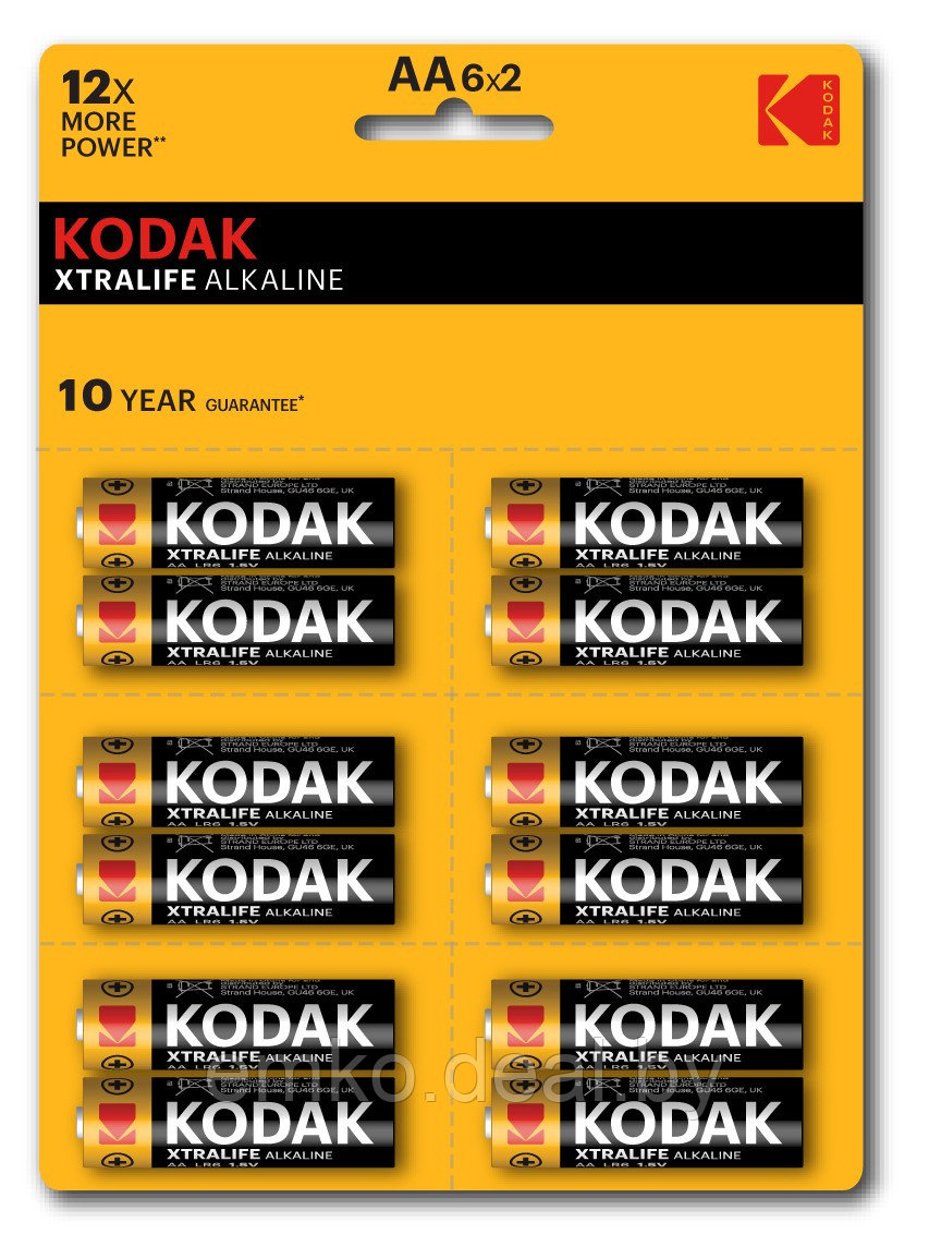 KODAK XTRALIFE ALKALINE AA LR6 12BL PERFORATED (6X2BL) - фото 1 - id-p212748795