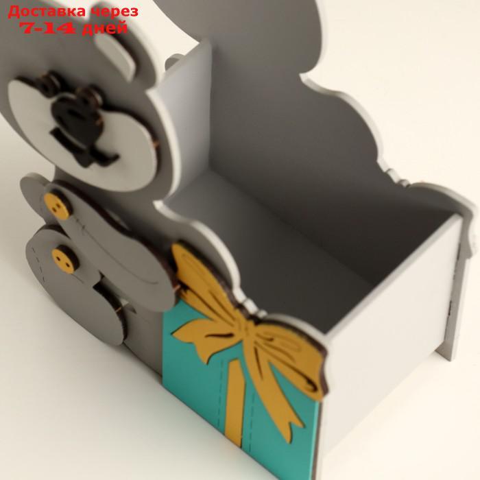 Подарочная упаковка "Мишка с подарком" 17х8х16 см серый пастель-тиффани - фото 5 - id-p212676780
