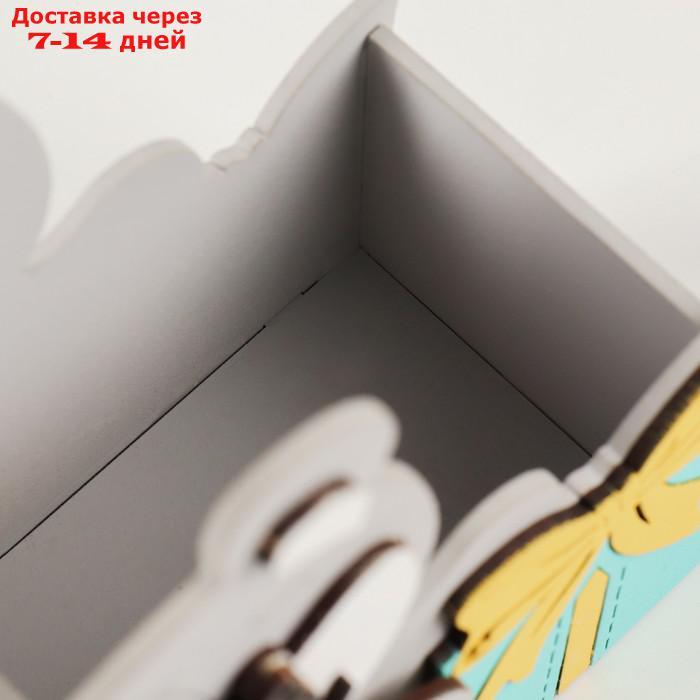 Подарочная упаковка "Мишка с подарком" 17х8х16 см серый пастель-тиффани - фото 6 - id-p212676780