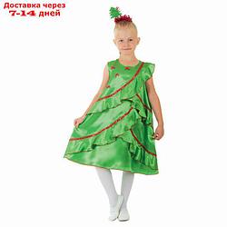 Карнавальный костюм "Ёлочка атласная", платье, ободок, р-р 28, рост 104 см