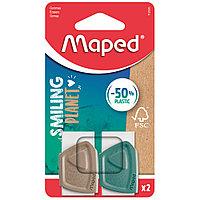 Ластик Maped "Smiling Planet", 2 шт, коричневый, голубой, блистер