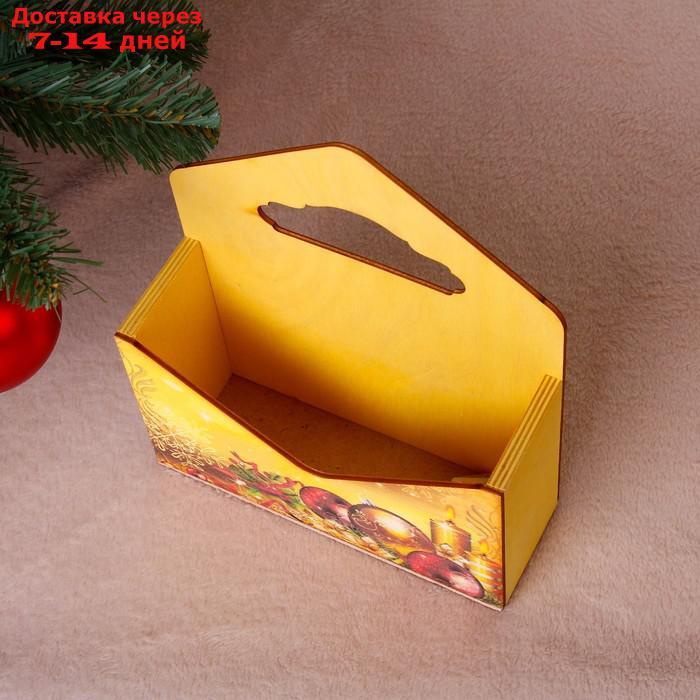 Кашпо деревянное "Конверт, Новогодний №3", деревянная ручка, жёлтое, 20,5×18×6 см - фото 2 - id-p212676974