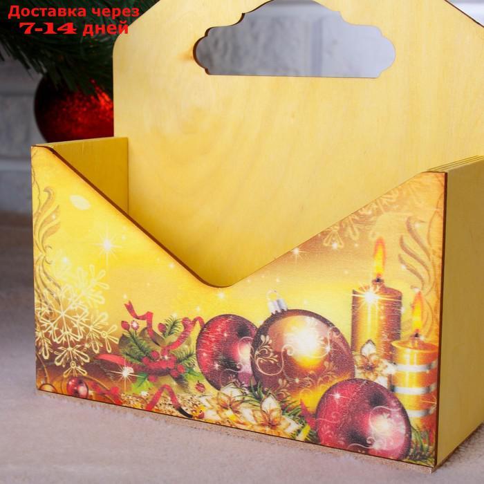 Кашпо деревянное "Конверт, Новогодний №3", деревянная ручка, жёлтое, 20,5×18×6 см - фото 3 - id-p212676974