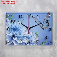 Часы настенные, серия: Цветы, "Голубые цветы и бабочка", 25х35 см, микс