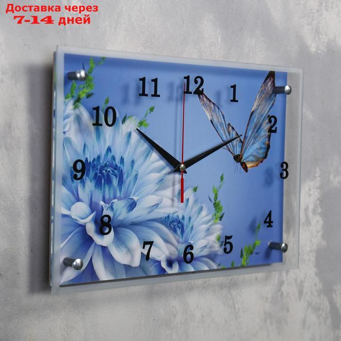 Часы настенные, серия: Цветы, "Голубые цветы и бабочка", 25х35 см, микс - фото 2 - id-p212674929