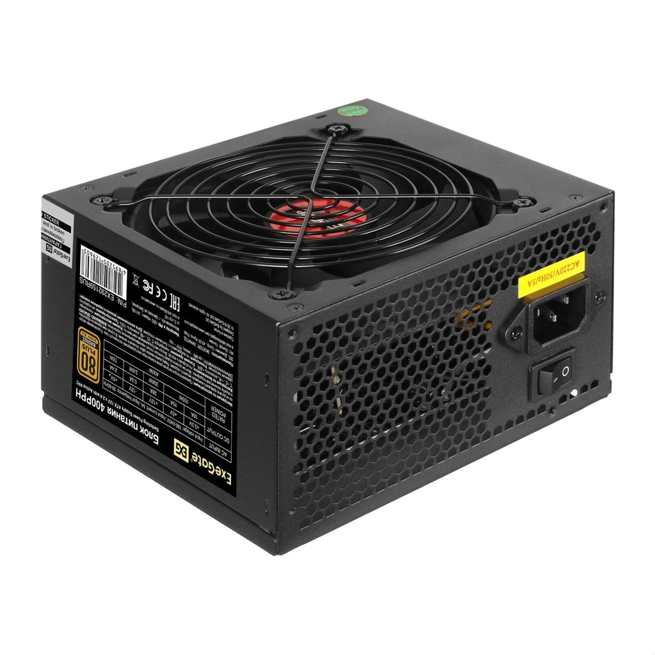 Блок питания 400W ExeGate 80 PLUS® Bronze 400PPH (ATX, APFC, КПД 88% (80 PLUS Bronze), 12cm fan, 20+4pin, - фото 1 - id-p212721581