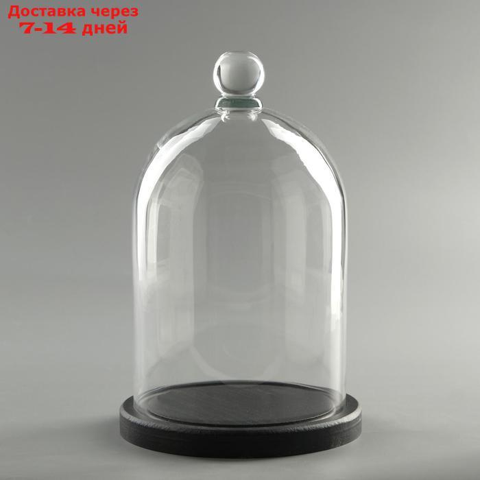 Стеклянный купол-клош с шариком на подставке "Родрик", 24х15 см, стекло, черный - фото 1 - id-p212676257