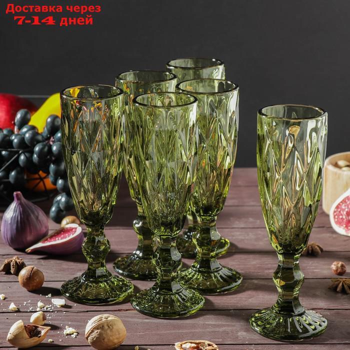 Набор бокалов для шампанского Magistro "Круиз", 160 мл, 7×20 см, 6 шт, цвет зелёный - фото 1 - id-p212676505