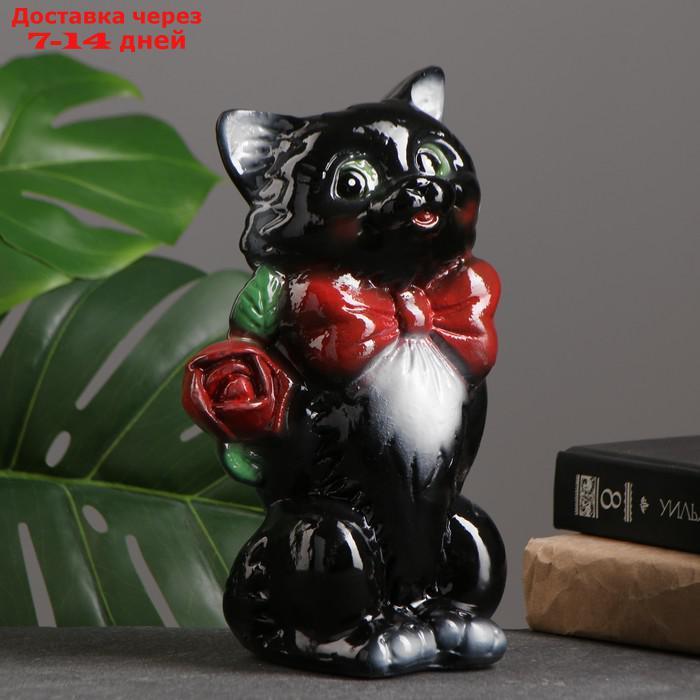 Копилка "Котик малый с розой" чёрный 20см - фото 1 - id-p212676615