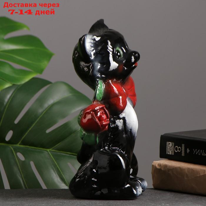 Копилка "Котик малый с розой" чёрный 20см - фото 2 - id-p212676615