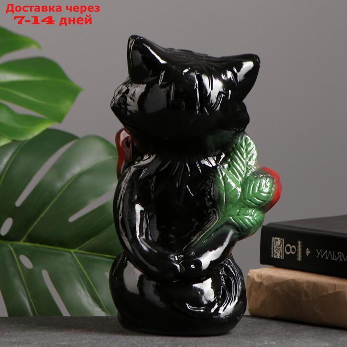 Копилка "Котик малый с розой" чёрный 20см - фото 3 - id-p212676615