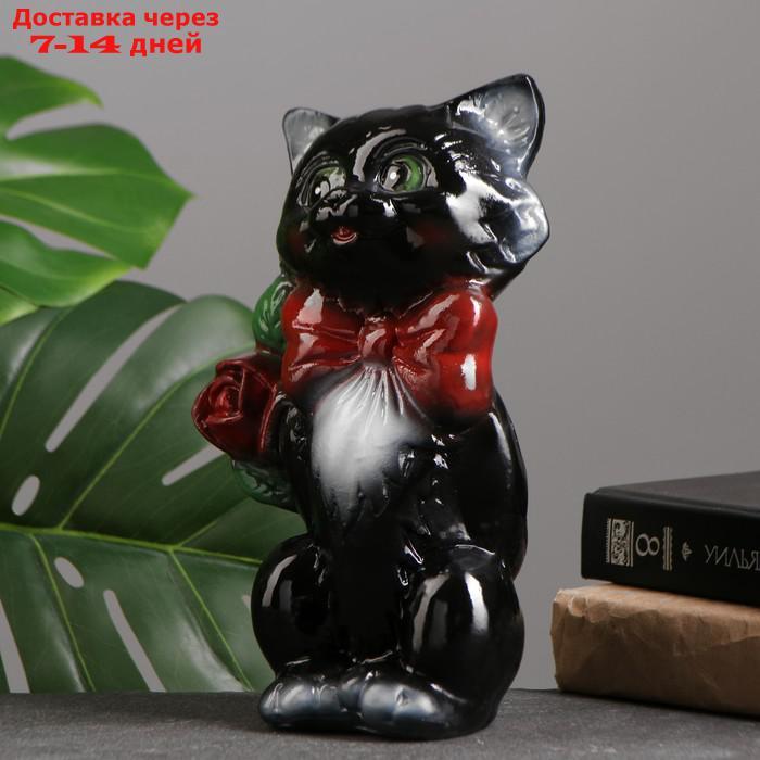Копилка "Котик малый с розой" чёрный 20см - фото 4 - id-p212676615