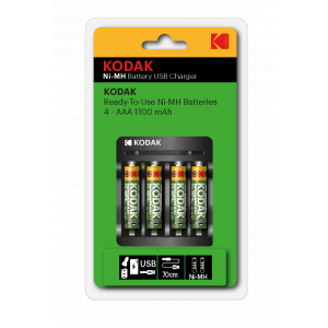 Kodak Зарядное устройство для аккумуляторов Kodak USB Overnight charger with 4 x 1100 mAh [K4AA/AAA] - фото 1 - id-p212771279
