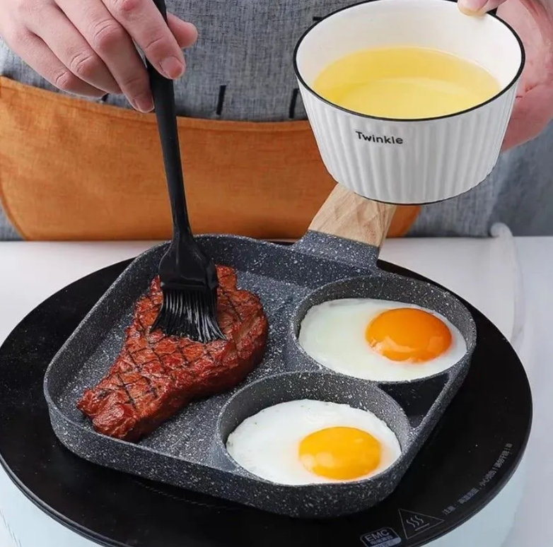 Сковорода разделенная для завтрака с антипригарным покрытием Egg&Steak Frying Pan / Сковорода с ручкой три сек - фото 4 - id-p212777893