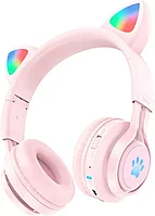 Наушники W39 Cat ear kids BT headphones розовый hoco.