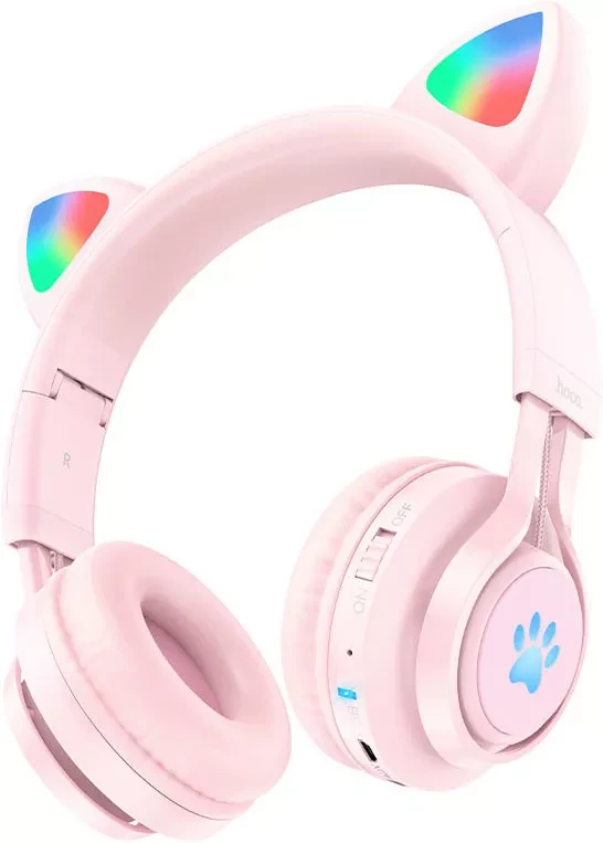 Наушники W39 Cat ear kids BT headphones розовый hoco. - фото 1 - id-p212782117