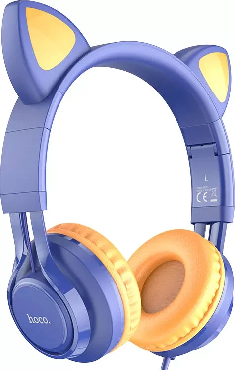 Наушники W39 Cat ear kids BT headphones синий hoco. - фото 1 - id-p212782118