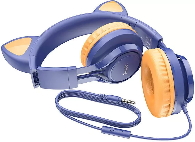 Наушники W39 Cat ear kids BT headphones синий hoco. - фото 2 - id-p212782118