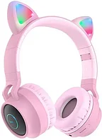 Наушники W27 Cat ear wireless headphones розовый hoco.