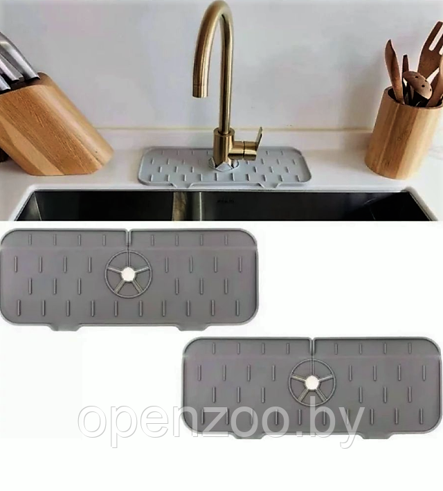 Водостойкий силиконовый коврик для раковины / для кухонного смесителя и крана / защита от брызг Черный - фото 2 - id-p207593524