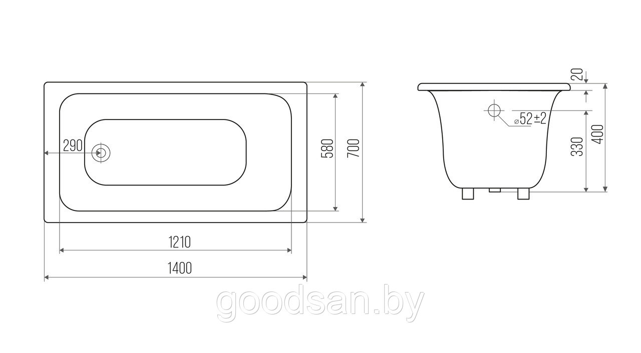 Ванна чугун Goldman classic 140x70х40 с ножками - фото 3 - id-p212910222