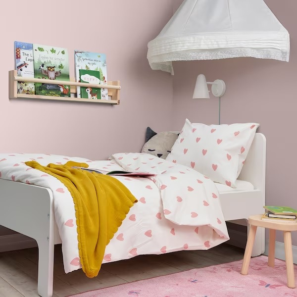 IKEA/ БАРНДРЁМ Пододеяльник и наволочка, орнамент «сердечки» белый/розовый150x200/50x60 см - фото 2 - id-p162471696