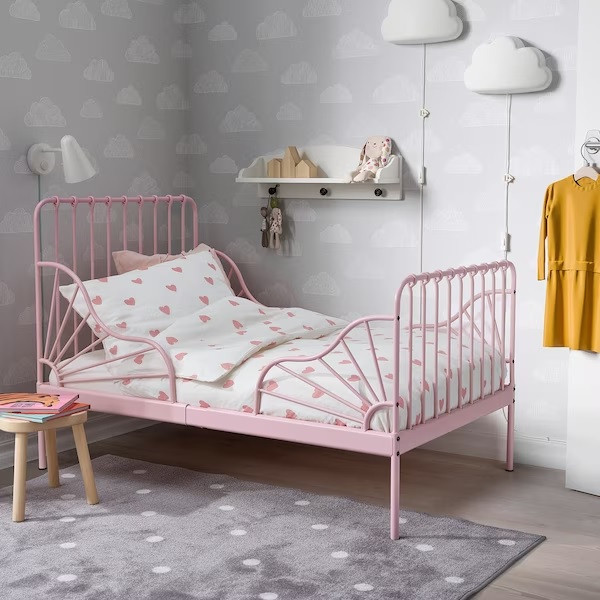 IKEA/ БАРНДРЁМ Пододеяльник и наволочка, орнамент «сердечки» белый/розовый150x200/50x60 см - фото 3 - id-p162471696