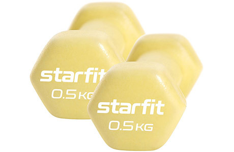 Гантели виниловые 0,5 кг x 2 шт, STARFIT (желтый) , DB-101-0,5-Y